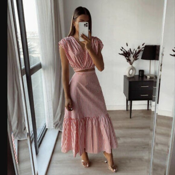 Zara Dresses & Skirts - NWT ZARA STRIPED POPLIN SKIRT TOP SET SMALL